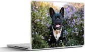 Laptop sticker - 14 inch - Franse Bulldog - Bloemen - Paars - 32x5x23x5cm - Laptopstickers - Laptop skin - Cover