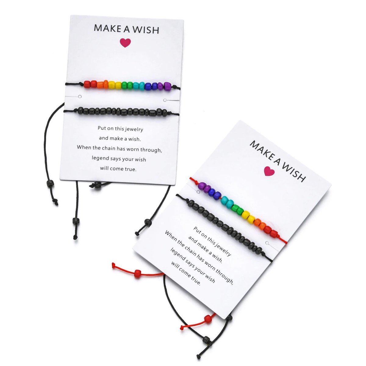 GoedeDoelen.Shop | Touwarmband set van 2 - Make a Wish | Statement Armband | LGBTQ | Vriendschapsarmband | Pride | Rainbow | Rainbow Armband | Pride Armband | Cadeautje | Wellness-House