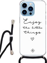 iPhone 13 Pro Max hoesje met koord - Enjoy life | Apple iPhone 13 Pro Max crossbody case | Zwart, Transparant | Tekst