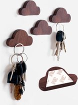Set van 4 houten sleutelhouders (wolkje, magnetisch, notenhout)