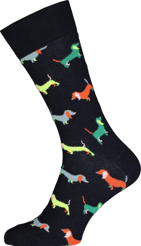 Happy Socks Puppy Love Sock - unisex sokken - zwart met gekleurde hondjes - Unisex - Maat: 36-40