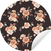WallCircle - Stickers muraux - Cercle de papier peint - Roses - Fleurs - Zwart - ⌀ 120 cm - Cercle mural - Autocollant - Sticker papier peint rond XXL
