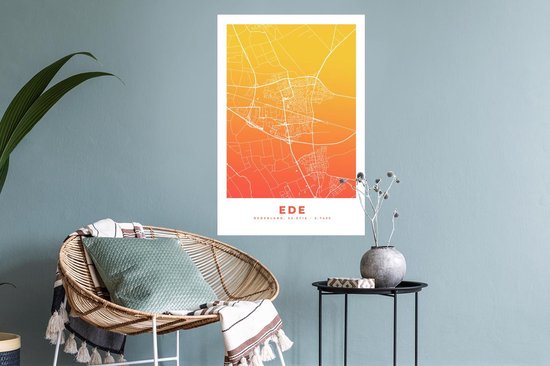 Stickers muraux - Plan de la ville - Ede - Nederland -Bas - Jaune - 40x60 cm - Feuille adhésive - Carte