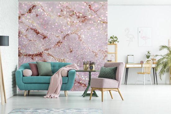 Papier peint - Papiers Papier peint photo Marbre - Violet - Glitter - Largeur 220 cm x Hauteur 220 cm