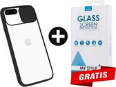 Backcase CamShield Slide Cover Camera Bescherming iPhone 7 Plus Zwart - Gratis Screen Protector - Telefoonhoesje - Smartphonehoesje