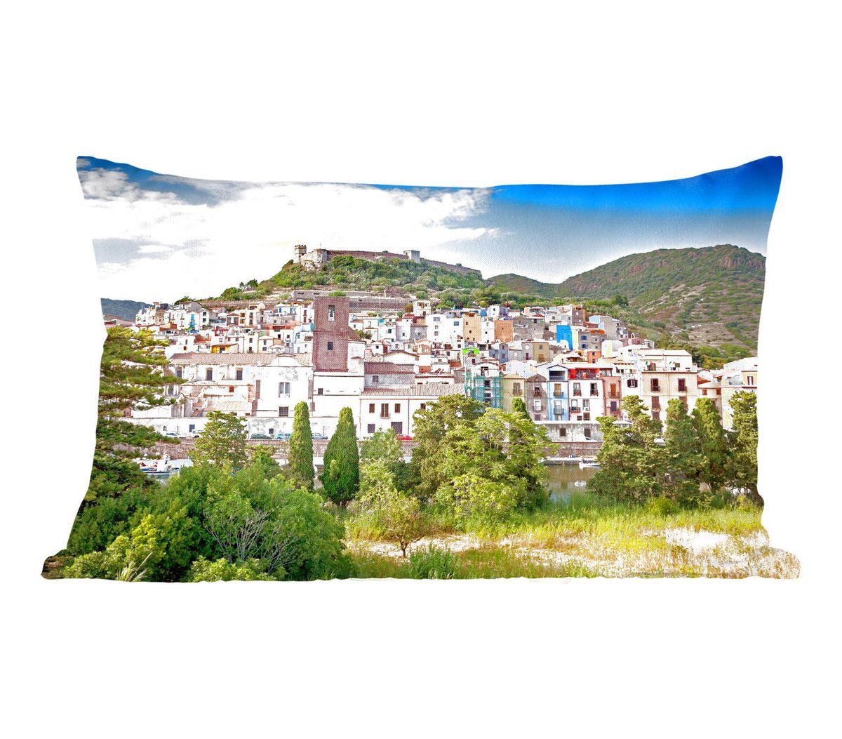 Sierkussens - Kussen - Gekleurde huizen in Oristano in Sardinië - 50x30 cm - Kussen van katoen - PillowMonkey