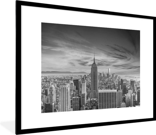 Fotolijst incl. Poster - New York - Manhattan - Berg - Zwart - Wit - 80x60 cm - Posterlijst