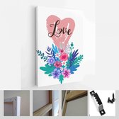 Onlinecanvas - Schilderij - Happy Valentines Day Kaarten. Handgetekende Romantische Belettering Art Verticaal - Multicolor - 50 X 40 Cm