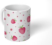 Mok - Koffiemok - Aardbei - Fruit - Aquarel - Mokken - 350 ML - Beker - Koffiemokken - Theemok