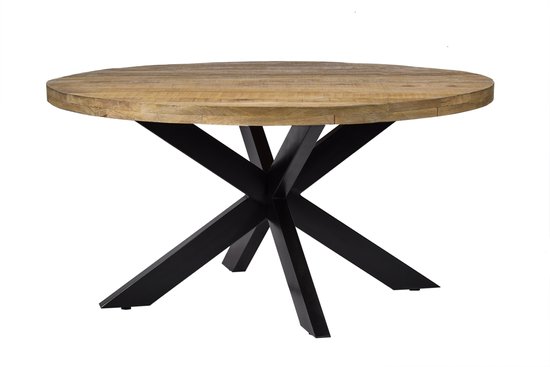 Livingfurn Table à manger Strong Round Spider 140 cm Manguier / Acier enduit