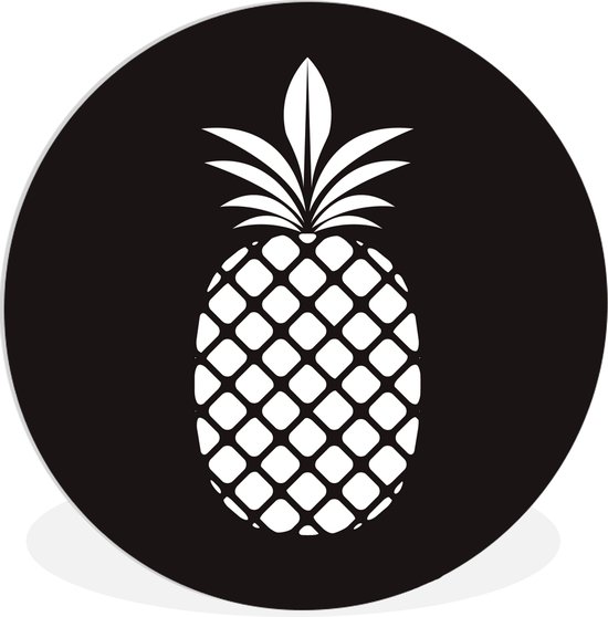 WallCircle - Wandcirkel ⌀ 90 - Zwart-wit illustratie van een ananas - Ronde schilderijen woonkamer - Wandbord rond - Muurdecoratie cirkel - Kamer decoratie binnen - Wanddecoratie muurcirkel - Woonaccessoires