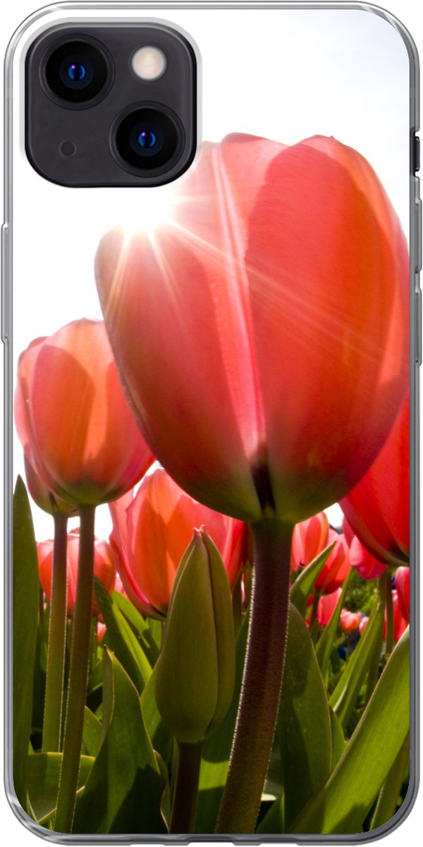Telefoonhoesje Geschikt voor iPhone 13 hoesje - Bloemen - Tulpen - Zon - Siliconen Telefoonhoesje Telefoonhoesje