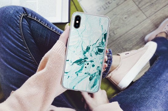 Coque pour iPhone Xs - Imprimé marbré - Peinture à l'huile - Blauw - Coque en Siliconen téléphone -