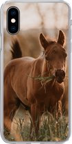 Geschikt voor iPhone X hoesje - Paard - Zon - Gras - Siliconen Telefoonhoesje