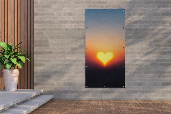 Affiche clôture Coeur - Horizon - Coucher de soleil - 100x200 cm - Toile de jardin