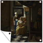 Tuin poster De liefdesbrief - Johannes Vermeer - 200x200 cm - Tuindoek - Buitenposter