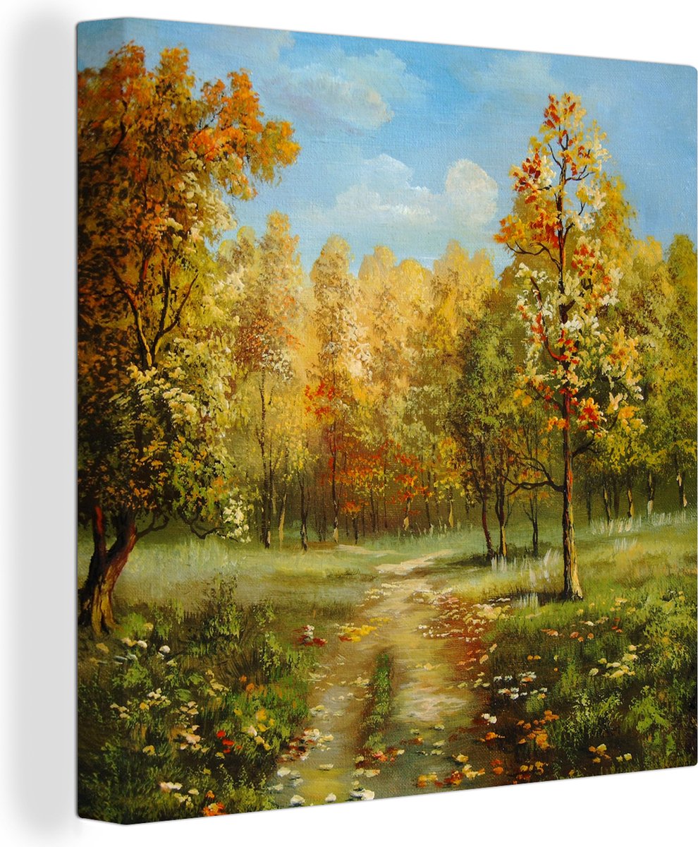Une illustration des arbres d'automne dans une toile forêt 50x50 cm -  impression photo... | bol.com