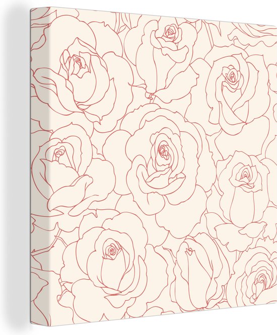 Une illustration de design floral de roses roses sur toile 50x50 cm - Tirage photo sur toile (Décoration murale salon / chambre)