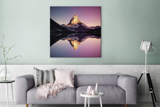 Cervin au lever du soleil de Riffelsee en Suisse Toile 90x90 cm - Tirage photo sur toile (Décoration murale salon / chambre)