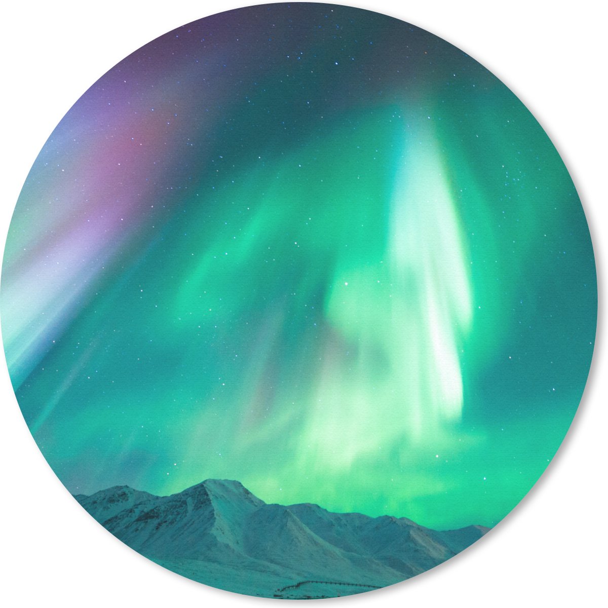 Muismat rond 40x40 cm - Mousepad Noorderlicht - Berg - Sneeuw - Ronde muismatten