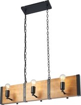 Lindby - Hanglamp - 6 lichts - pijnboomhout, metaal - H: 20.5 cm - E27 - licht hout, zwart