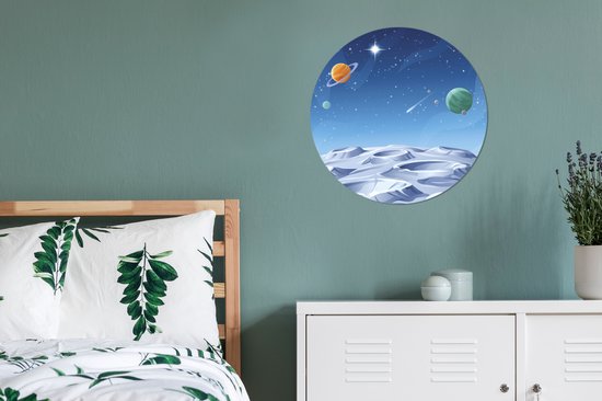 Une illustration d'une lune entre les planètes Assiette en plastique cercle mural ⌀ 60 cm - impression photo sur cercle mural / cercle vivant (décoration murale)