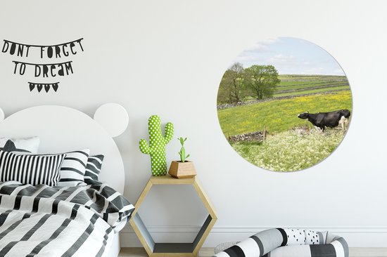 Cercle mural - Cercle mural - Vache - Fleurs - Animaux - Aluminium - ⌀ 90 cm - Intérieur et Extérieur