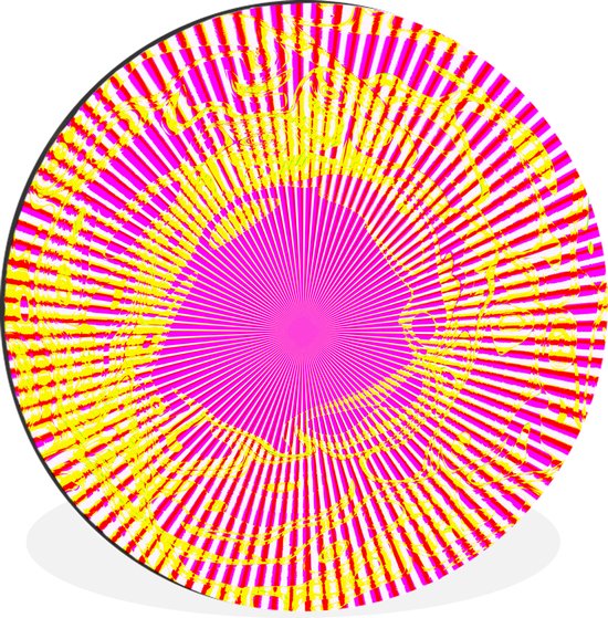 Art psychédélique aux rayons roses et jaunes cercle mural en aluminium ⌀ 60 cm - impression photo sur cercle mural / cercle vivant / cercle de jardin (décoration murale)