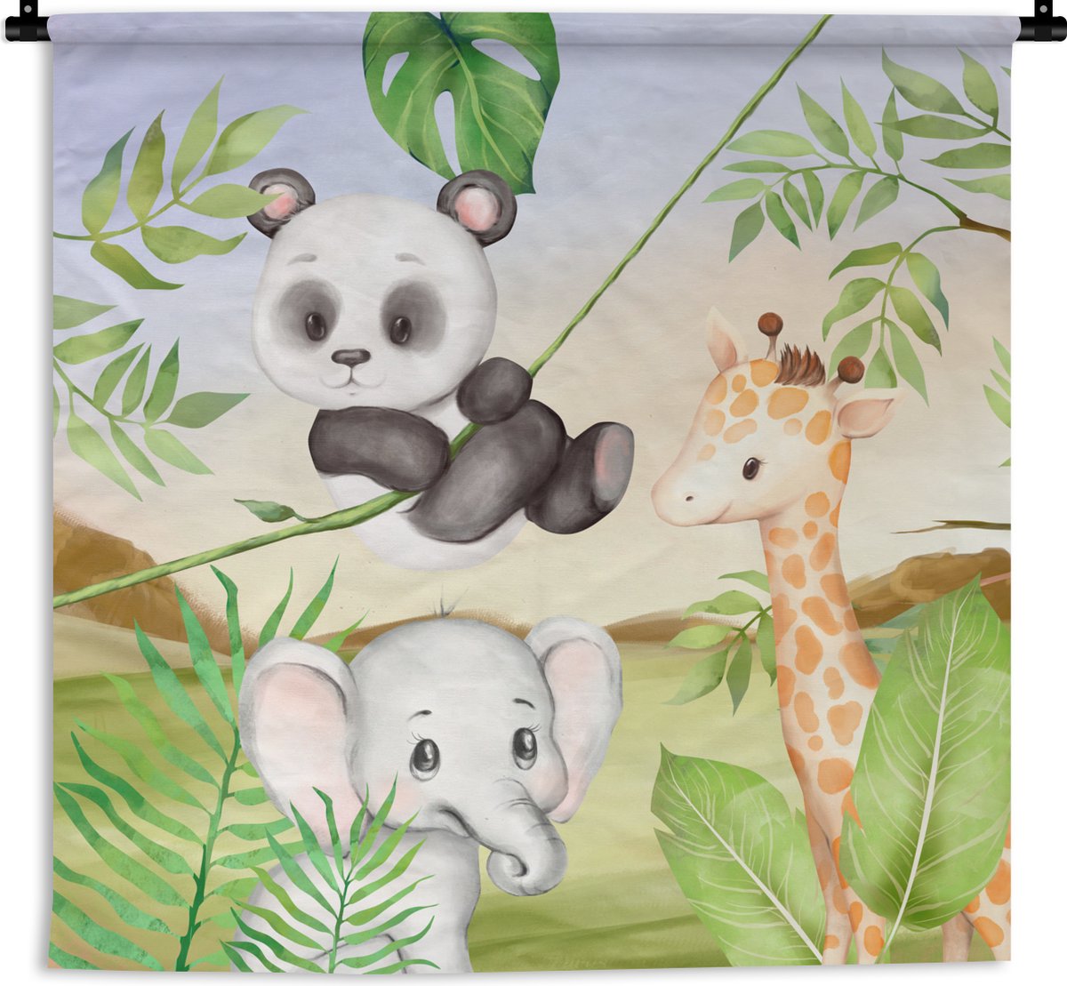 Wandkleed - Wanddoek - Jungle - Bladeren - Dieren - Groen - 60x60 cm - Wandtapijt