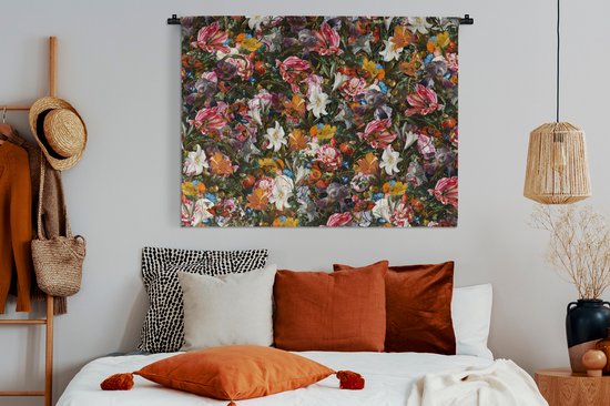 Tenture murale - Tissu mural - Fleurs - Art - Papillon - 150x112,50 cm - Tapisserie