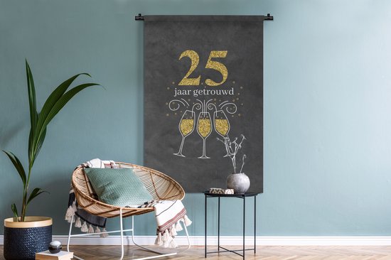 Tapisserie - Tissu mural - 25 ans mariés - Mariage - Citations - Proverbes - 90x135 cm - Tapisserie