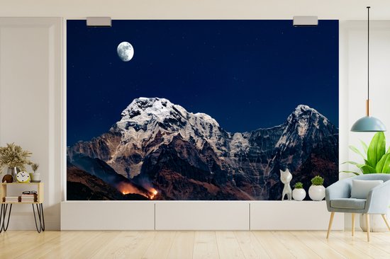 Papier peint photo peint photo vinyle - La pleine lune au-dessus du paysage largeur 330 cm x hauteur 220 cm - Tirage photo sur papier peint (disponible en 7 tailles)