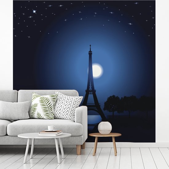 Papier peint photo vinyle - Une illustration de la Tour Eiffel pendant la nuit largeur 220 cm x hauteur 220 cm - Tirage photo sur papier peint (disponible en 7 tailles)