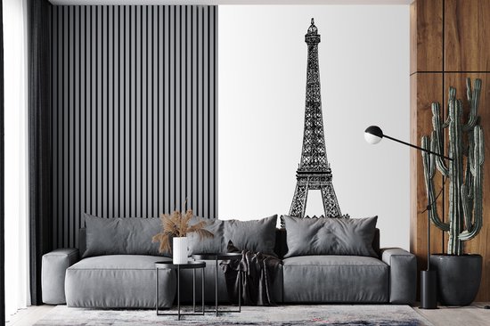 Papier peint photo vinyle - Une illustration de la Tour Eiffel en noir et blanc largeur 160 cm x hauteur 240 cm - Tirage photo sur papier peint (disponible en 7 tailles)