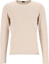 HUGO BOSS regular fit trui - heren trui katoen met kasjmier O-hals - licht beige -  Maat: S