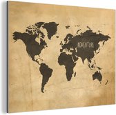 Wanddecoratie Metaal - Aluminium Schilderij Industrieel - Wereldkaart - Retro - Bruin - 120x90 cm - Dibond - Foto op aluminium - Industriële muurdecoratie - Voor de woonkamer/slaapkamer