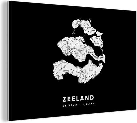 Décoration murale Métal - Aluminium Peinture Industrielle - Zélande - Carte routière Nederland - Zwart - Noir - 150x100 cm - Dibond - Photo sur aluminium - Décoration murale industrielle - Pour le salon / chambre