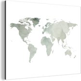 Wanddecoratie Metaal - Aluminium Schilderij Industrieel - Wereldkaart - Groen - Wit - 40x30 cm - Dibond - Foto op aluminium - Industriële muurdecoratie - Voor de woonkamer/slaapkamer