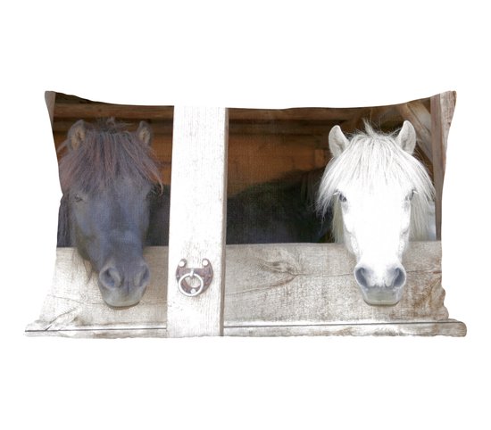 Sierkussen Paarden voor binnen - Paarden in de stal - 60x40 cm - rechthoekig binnenkussen van katoen