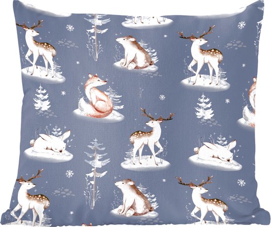 Sierkussens - Kussentjes Woonkamer - 50x50 cm - Winter - Beer - Hert - Vos - Kerstversiering - Kerstdecoratie voor binnen - Woonkamer