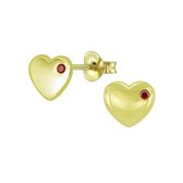 Joy|S - Zilveren hartje oorbellen - 8 mm - zirkonia rood - 14k goudplating