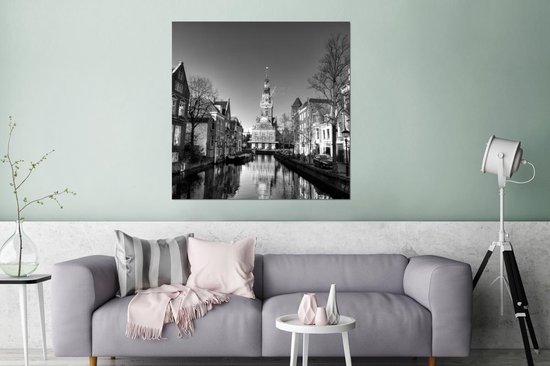 Décoration murale Métal - Aluminium Peinture Industrielle - Alkmaar - Canal - Zwart - Wit - 90x90 cm - Dibond - Photo sur aluminium - Décoration murale industrielle - Pour le salon / chambre