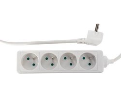 Perel Stekkerdoos, 4 stopcontacten met penaarde (type E), kabel 5 m, 3G1.5, gebruik binnenshuis, wit