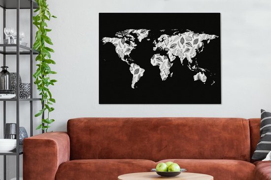 Décoration murale Carte du Wereldkaart - Plantes - Zwart - Toile - 120x90 cm