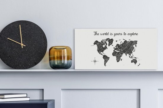 Décoration murale Carte du Wereldkaart - Zwart - Citation - Toile - 40x20 cm