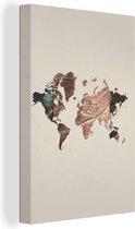 Wanddecoratie Wereldkaart - Hout - Boom - Canvas - 20x30 cm