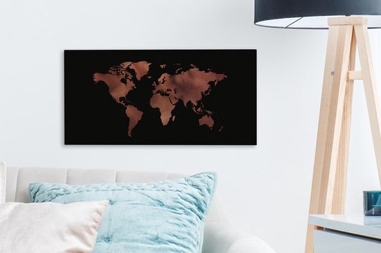 Décoration murale Carte du Wereldkaart - Cuir - Rose - Toile - 40x20 cm