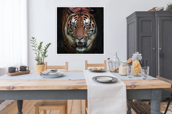 Poster Tigre de Sumatra grognant papier 100x100 cm - Tirage photo sur Poster (décoration murale salon / chambre) / Poster Animaux sauvages