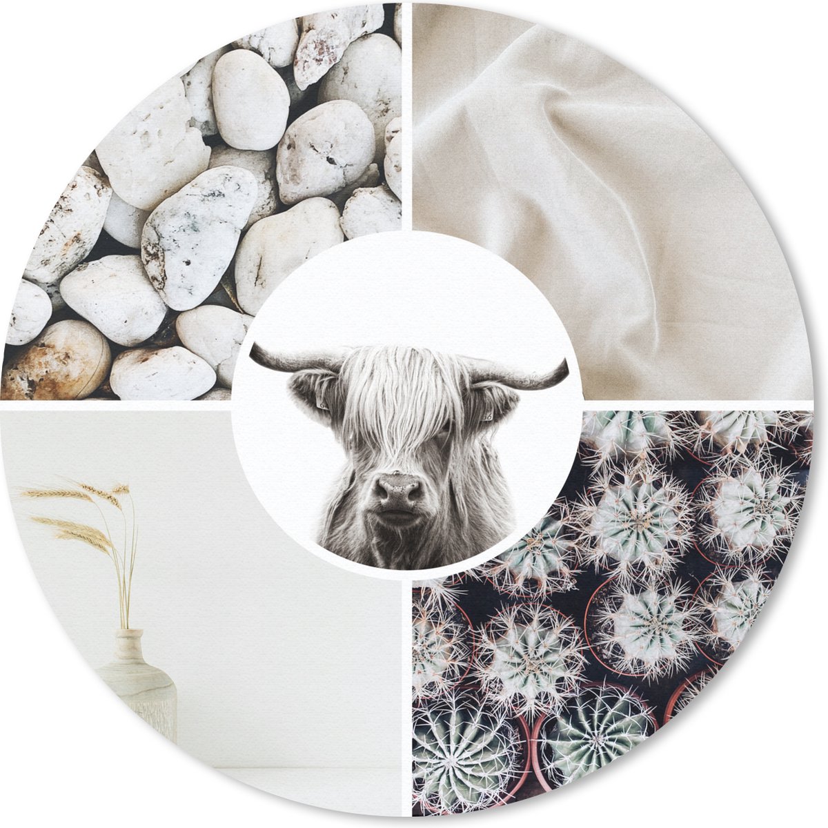 Muismat rond 30x30 cm - Mousepad Schotse Hooglander - Stenen - Cactus - Wit - Ronde muismatten