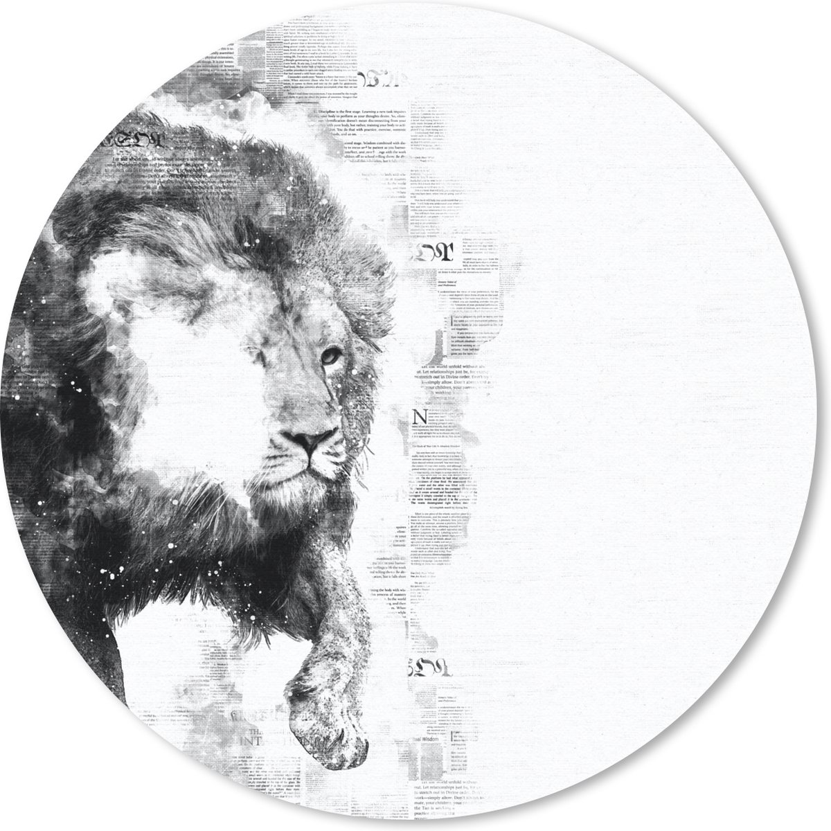 Muismat rond 30x30 cm - Mousepad Leeuw - Krant - Zwart - Wit - Ronde muismatten